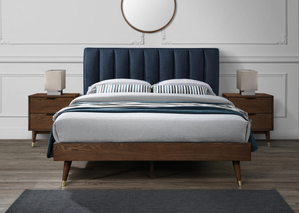 Vance Navy Linen Fabric Queen Bed (3 Boxes) - Bargain Furniture (Detroit, MI)