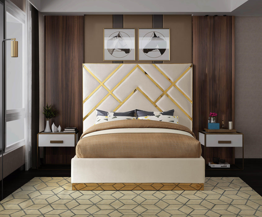 Vector Cream  Velvet Queen Bed - Bargain Furniture (Detroit, MI)