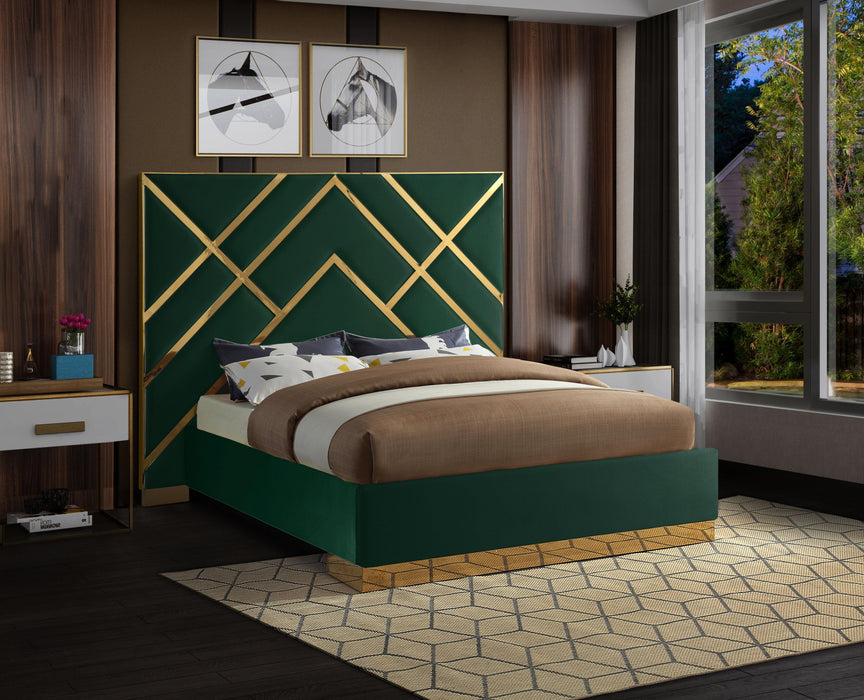 Vector Green Velvet Queen Bed - Bargain Furniture (Detroit, MI)