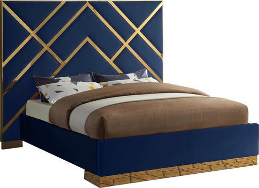 Vector Navy Velvet Queen Bed - Bargain Furniture (Detroit, MI)