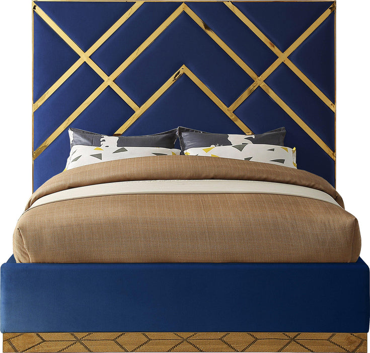 Vector Navy Velvet Queen Bed - Bargain Furniture (Detroit, MI)