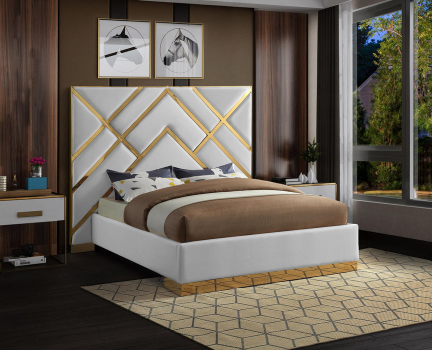 Vector White Faux Leather Queen Bed - Bargain Furniture (Detroit, MI)