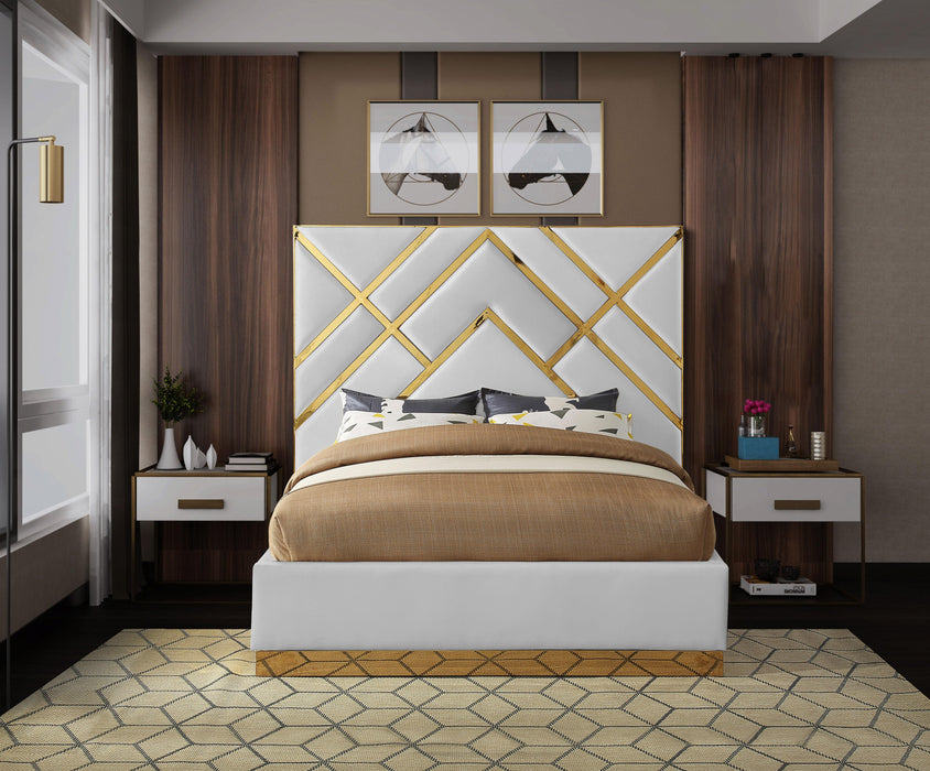Vector White Faux Leather Queen Bed - Bargain Furniture (Detroit, MI)