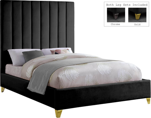 Via Black Velvet Queen Bed - Bargain Furniture (Detroit, MI)
