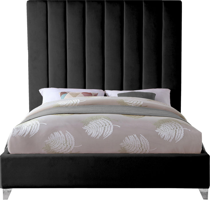 Via Black Velvet Queen Bed - Bargain Furniture (Detroit, MI)