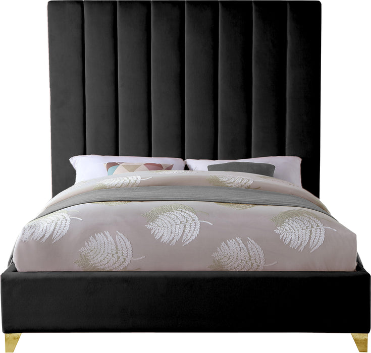 Via Black Velvet Queen Bed - Bargain Furniture (Detroit, MI)