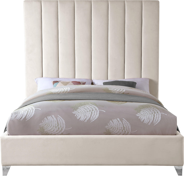 Via Cream Velvet King Bed - Bargain Furniture (Detroit, MI)