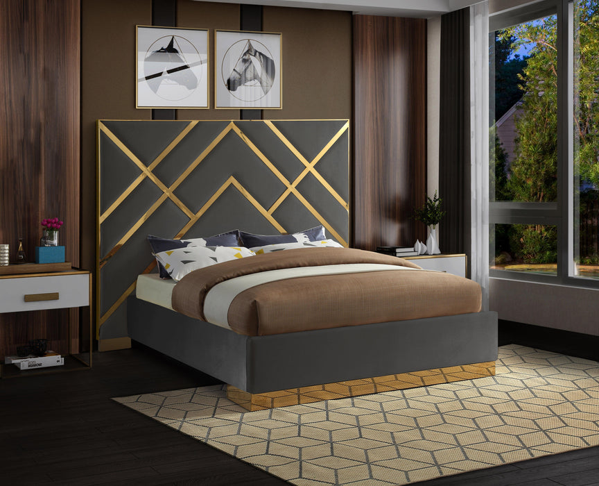 Vector Grey Velvet Queen Bed - Bargain Furniture (Detroit, MI)