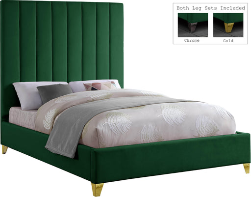 Via Green Velvet King Bed - Bargain Furniture (Detroit, MI)