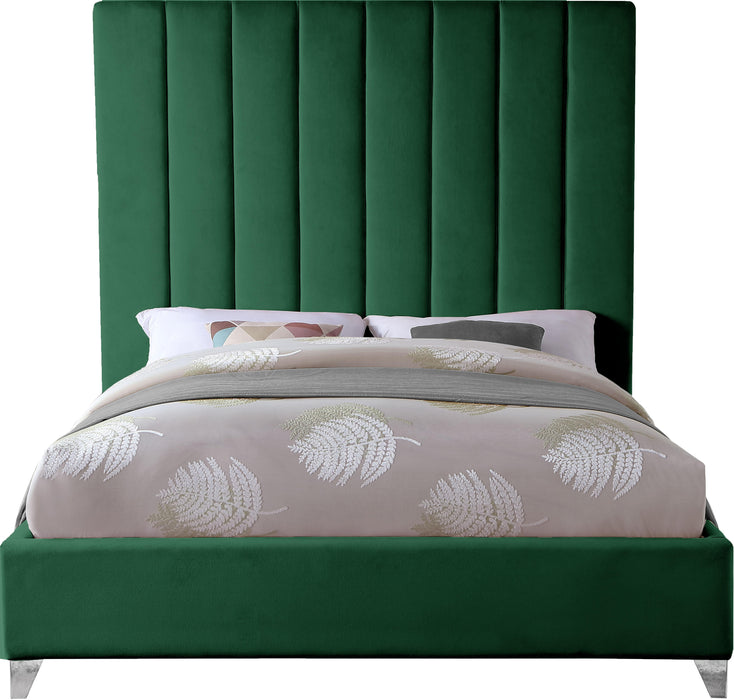 Via Green Velvet King Bed - Bargain Furniture (Detroit, MI)