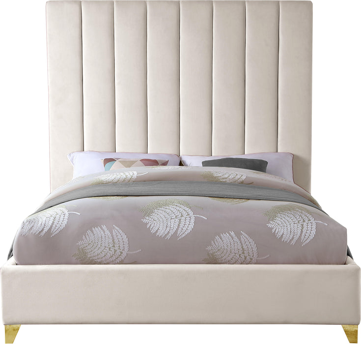 Via Cream Velvet Queen Bed - Bargain Furniture (Detroit, MI)