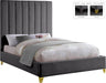Via Grey Velvet King Bed - Bargain Furniture (Detroit, MI)
