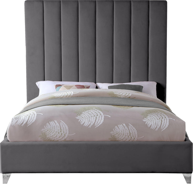 Via Grey Velvet King Bed - Bargain Furniture (Detroit, MI)