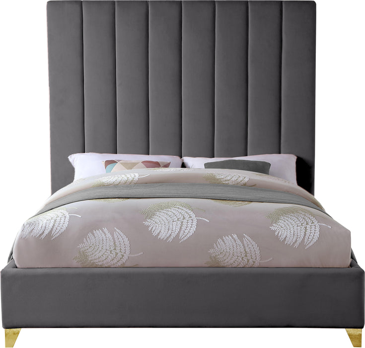 Via Grey Velvet King Bed - Bargain Furniture (Detroit, MI)