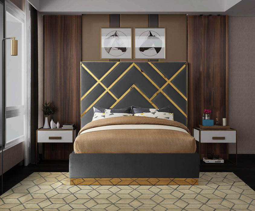Vector Grey Velvet Queen Bed - Bargain Furniture (Detroit, MI)