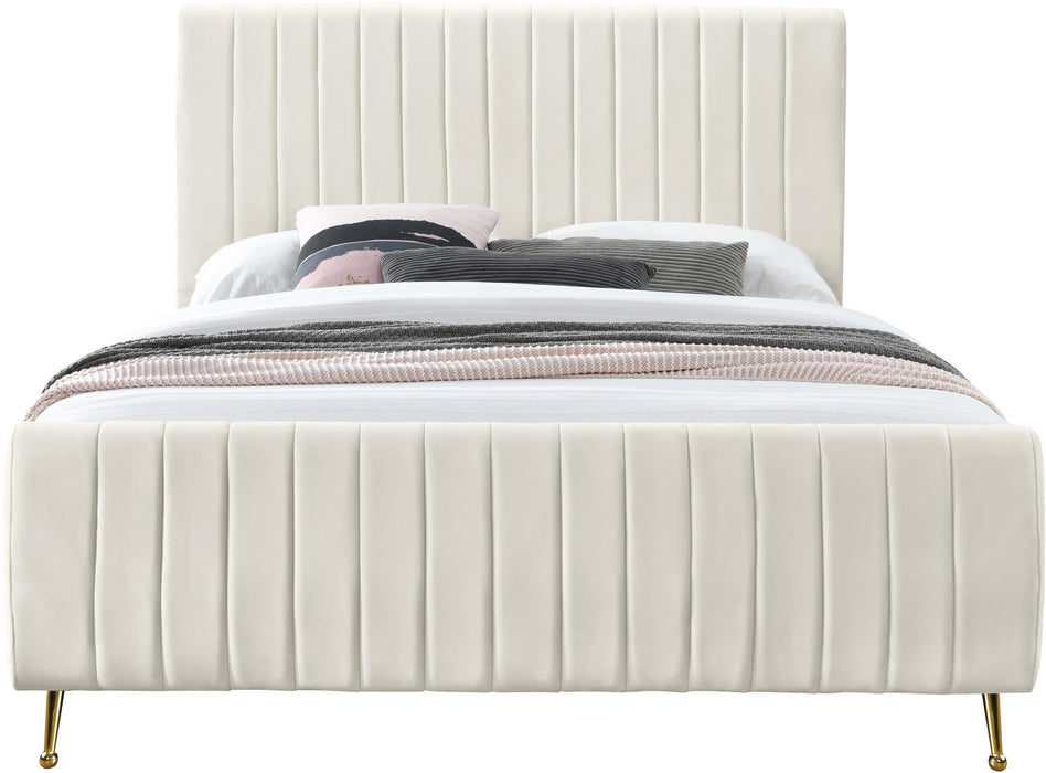 Zara Cream Velvet Queen Bed (3 Boxes) - Bargain Furniture (Detroit, MI)