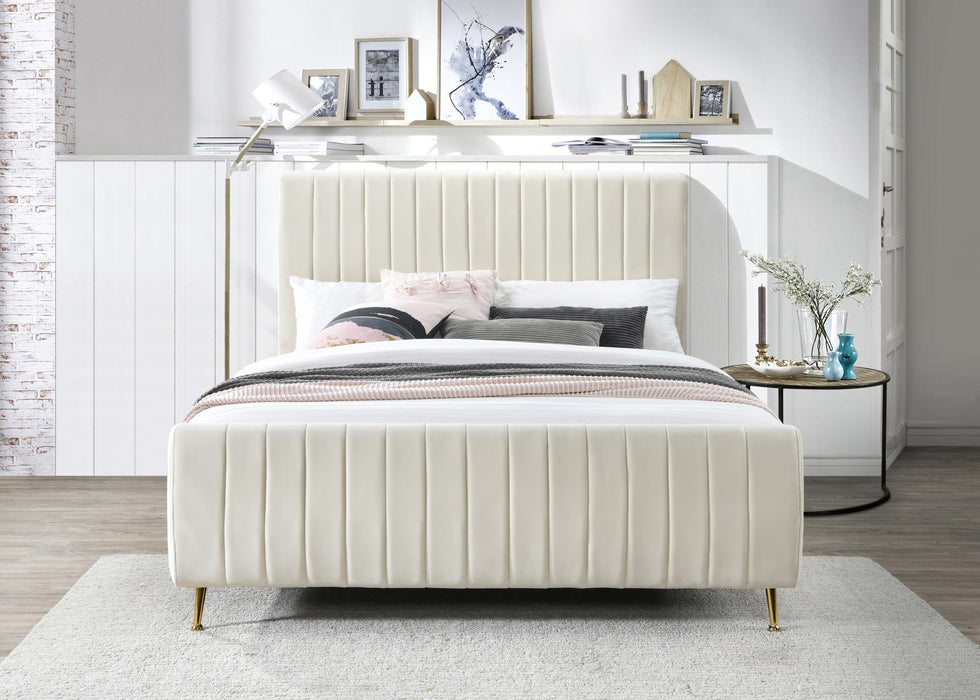 Zara Cream Velvet Queen Bed (3 Boxes) - Bargain Furniture (Detroit, MI)
