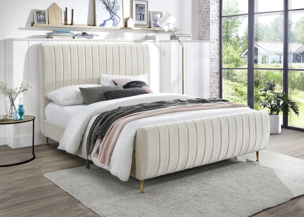 Zara Cream Velvet Queen Bed (3 Boxes) - Bargain Furniture (Detroit, MI)