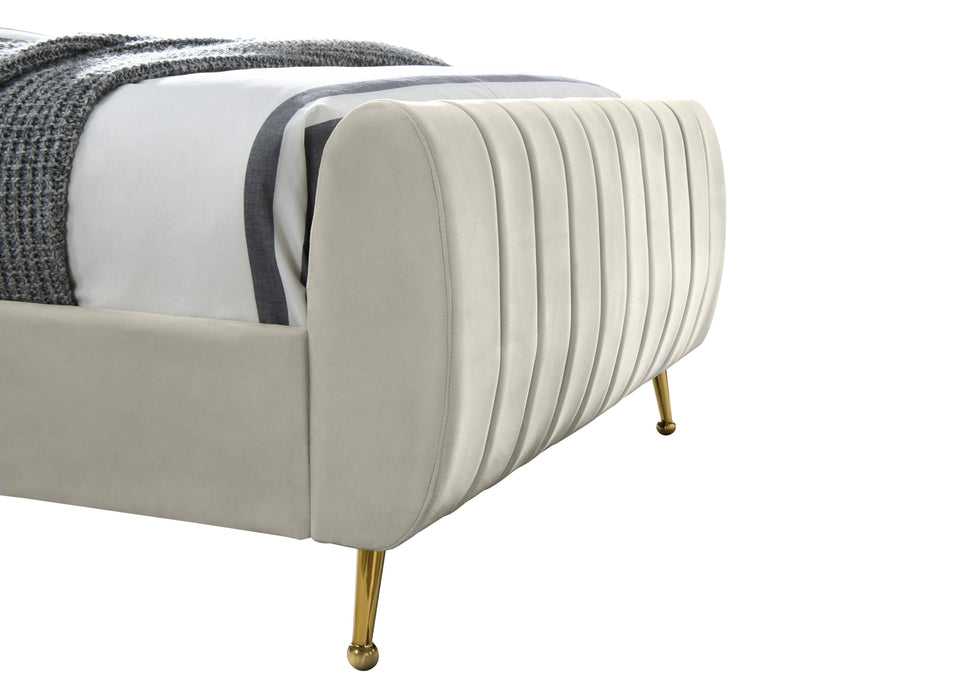 Zara Cream Velvet Queen Bed (3 Boxes) - Bargain Furniture (Detroit, MI)