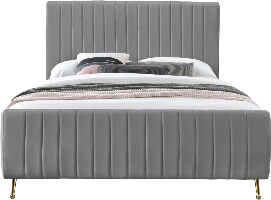 Zara Grey Velvet King Bed (3 Boxes) - Bargain Furniture (Detroit, MI)