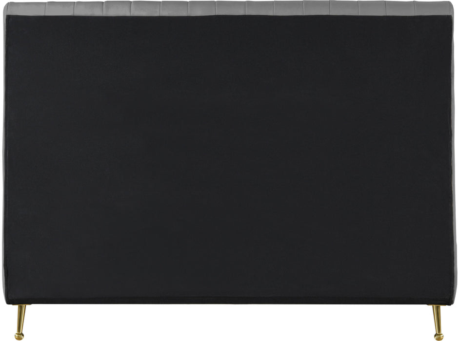 Zara Grey Velvet King Bed (3 Boxes) - Bargain Furniture (Detroit, MI)