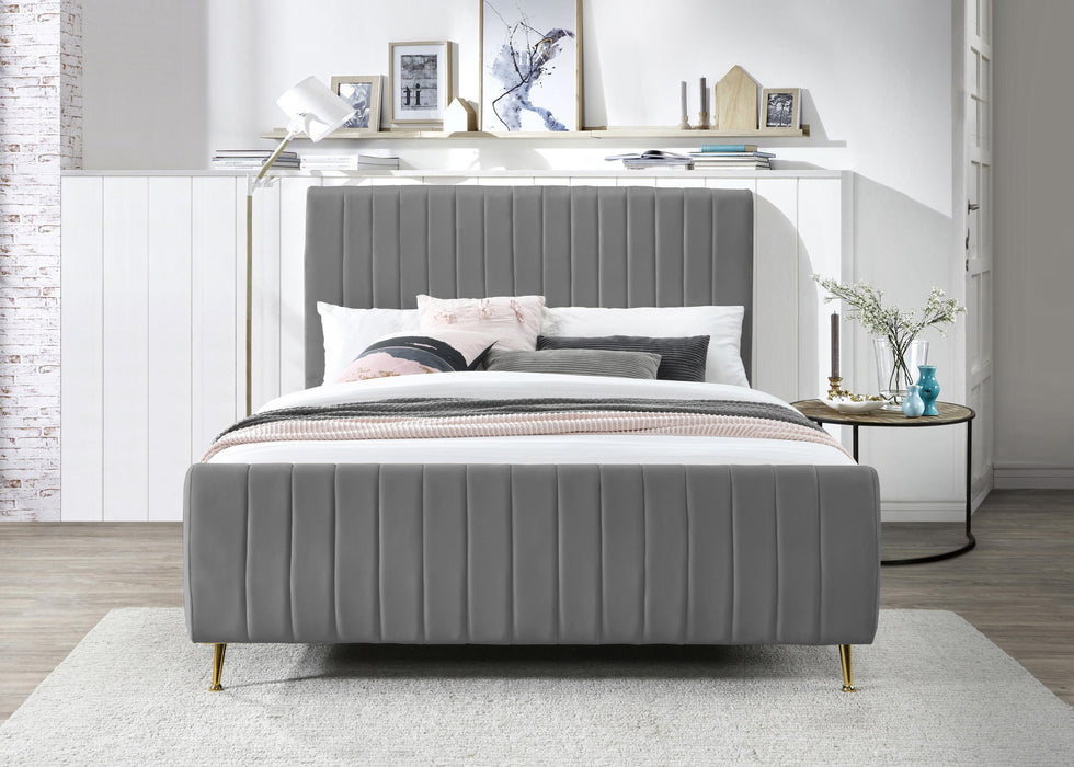 Zara Grey Velvet King Bed (3 Boxes) - Bargain Furniture (Detroit, MI)
