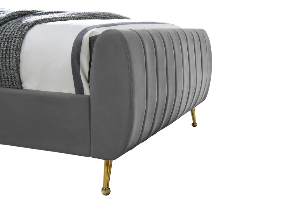 Zara Grey Velvet Queen Bed (3 Boxes) - Bargain Furniture (Detroit, MI)