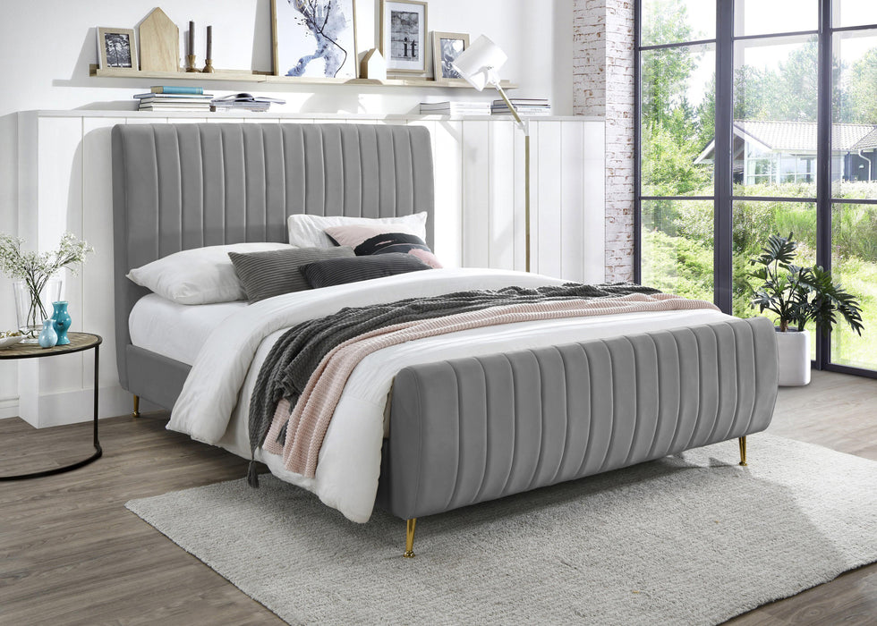 Zara Grey Velvet Queen Bed (3 Boxes) - Bargain Furniture (Detroit, MI)