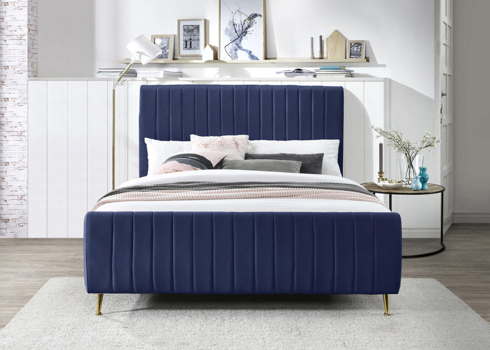 Zara Navy Velvet King Bed (3 Boxes) - Bargain Furniture (Detroit, MI)