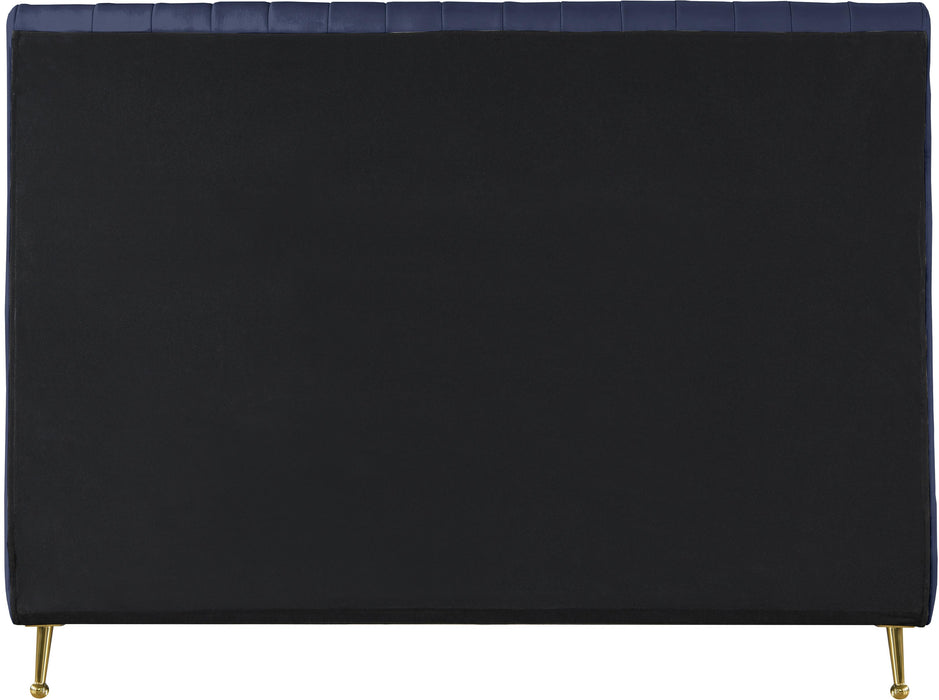 Zara Navy Velvet King Bed (3 Boxes) - Bargain Furniture (Detroit, MI)