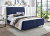 Zara Navy Velvet King Bed (3 Boxes) - Bargain Furniture (Detroit, MI)