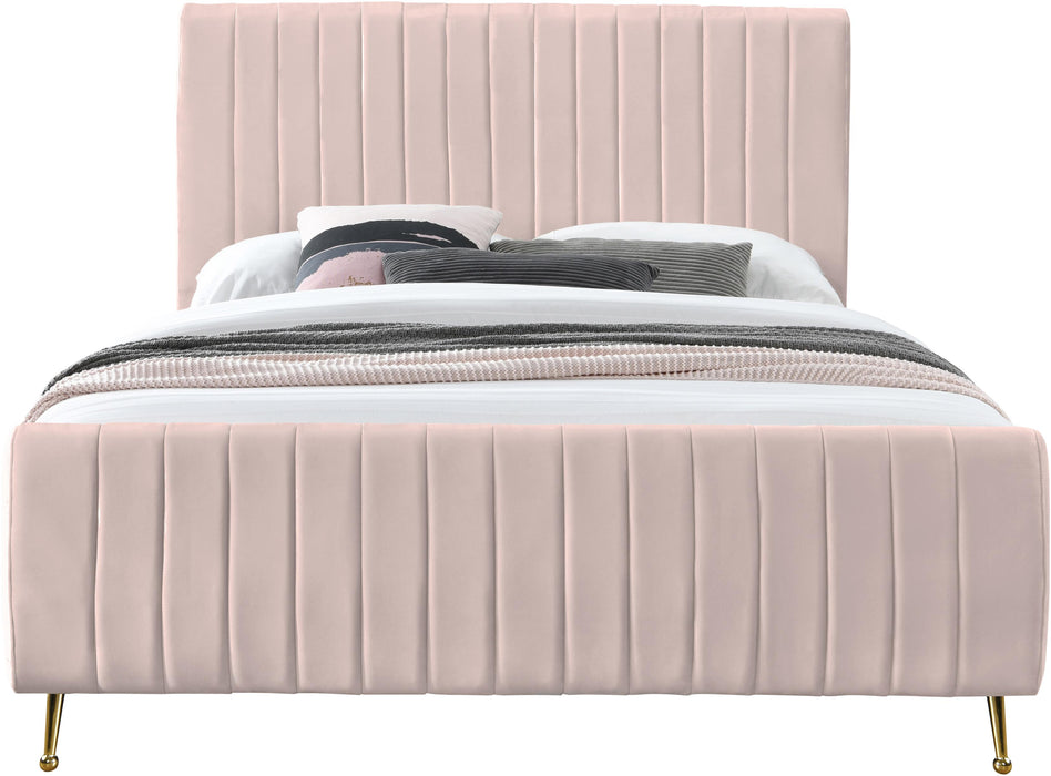 Zara Pink Velvet King Bed (3 Boxes) - Bargain Furniture (Detroit, MI)