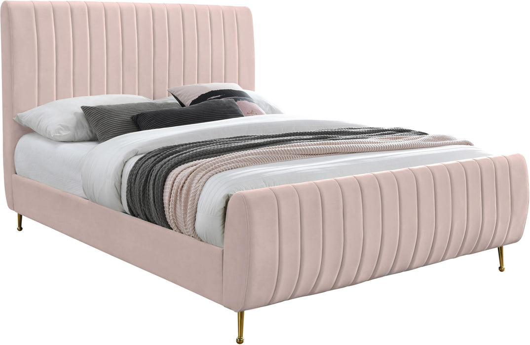 Zara Pink Velvet Queen Bed (3 Boxes) - Bargain Furniture (Detroit, MI)