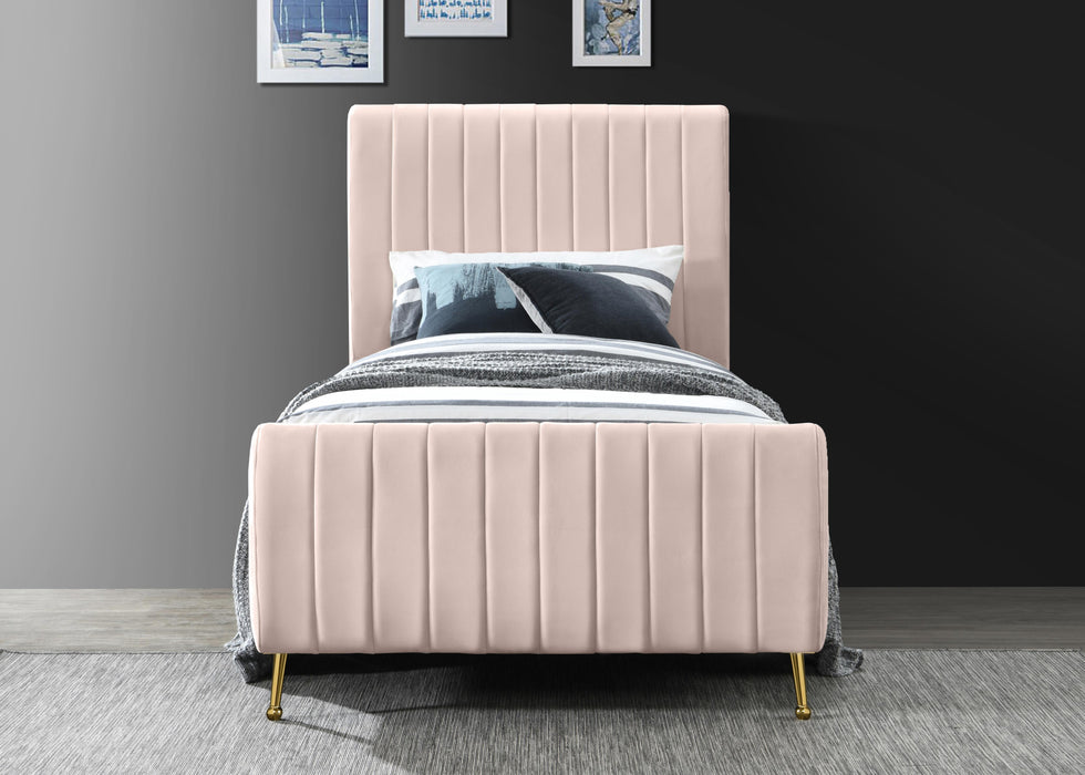 Zara Pink Velvet Twin Bed (3 Boxes)