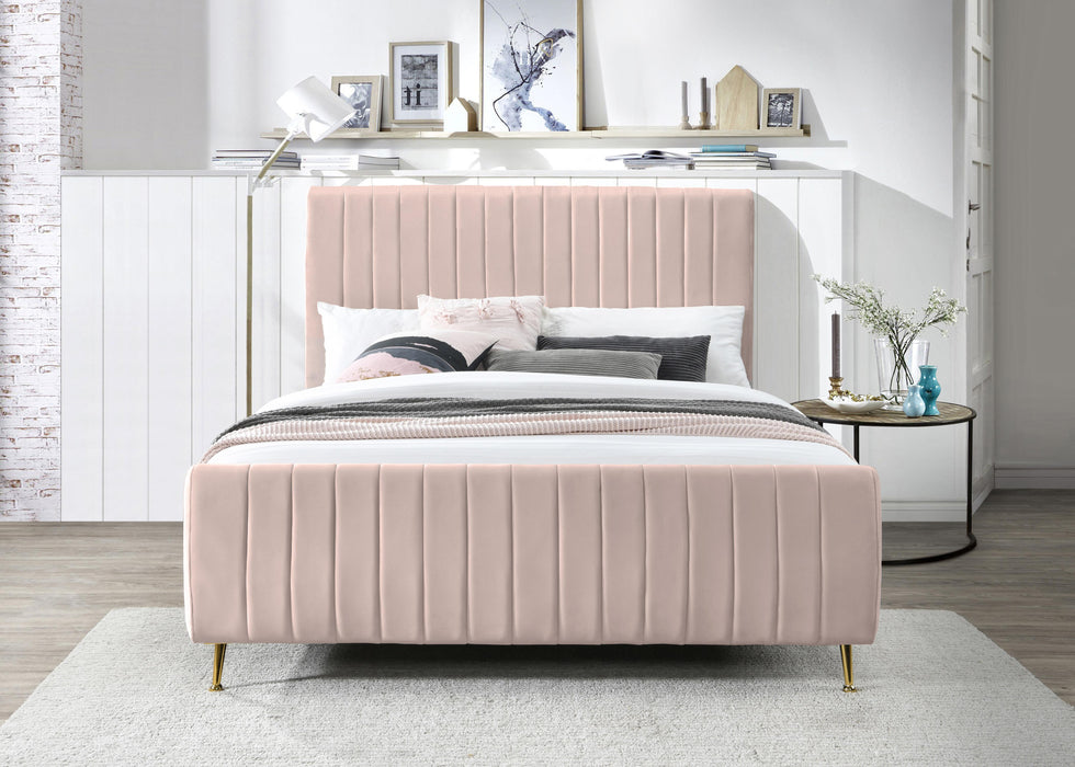 Zara Pink Velvet King Bed (3 Boxes) - Bargain Furniture (Detroit, MI)