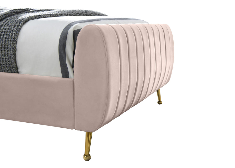 Zara Pink Velvet King Bed (3 Boxes) - Bargain Furniture (Detroit, MI)
