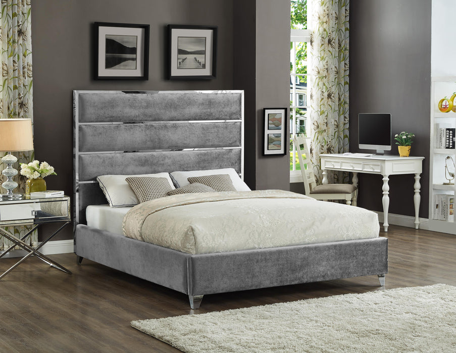 Zuma Grey Velvet King Bed - Bargain Furniture (Detroit, MI)