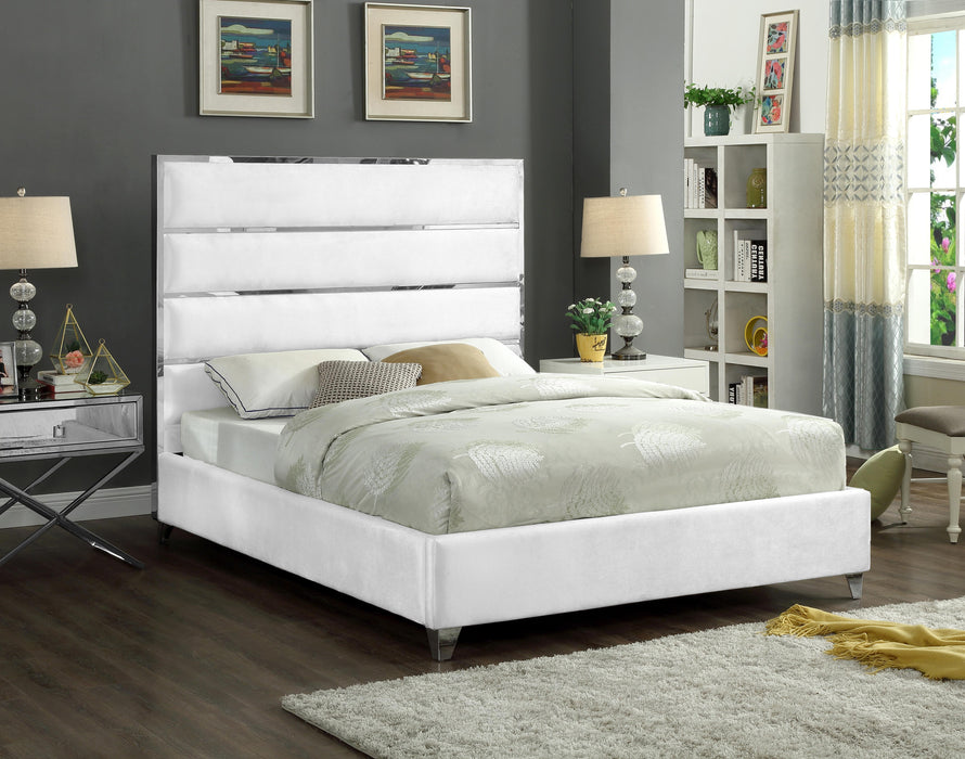 Zuma White Velvet King Bed - Bargain Furniture (Detroit, MI)