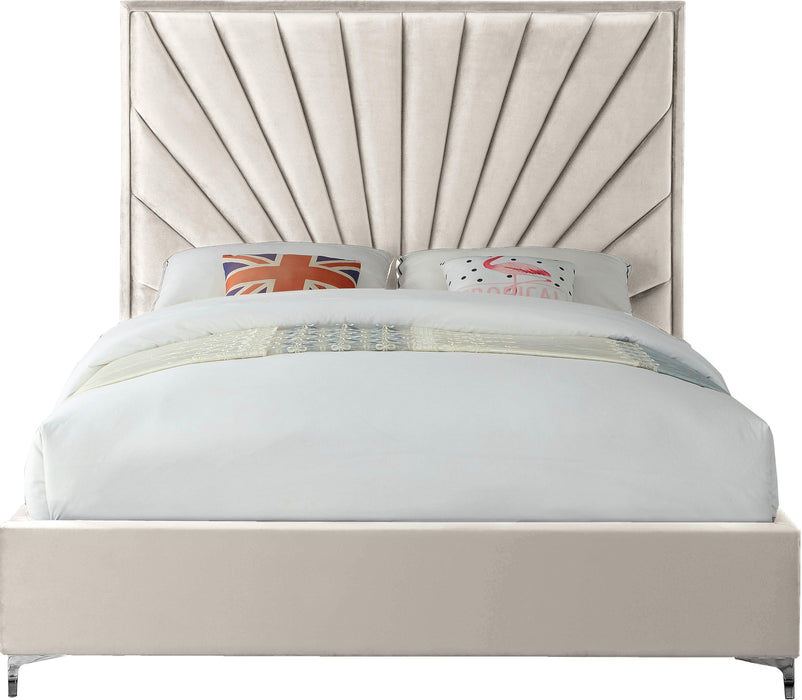 Eclipse Cream Velvet Queen Bed - Bargain Furniture (Detroit, MI)