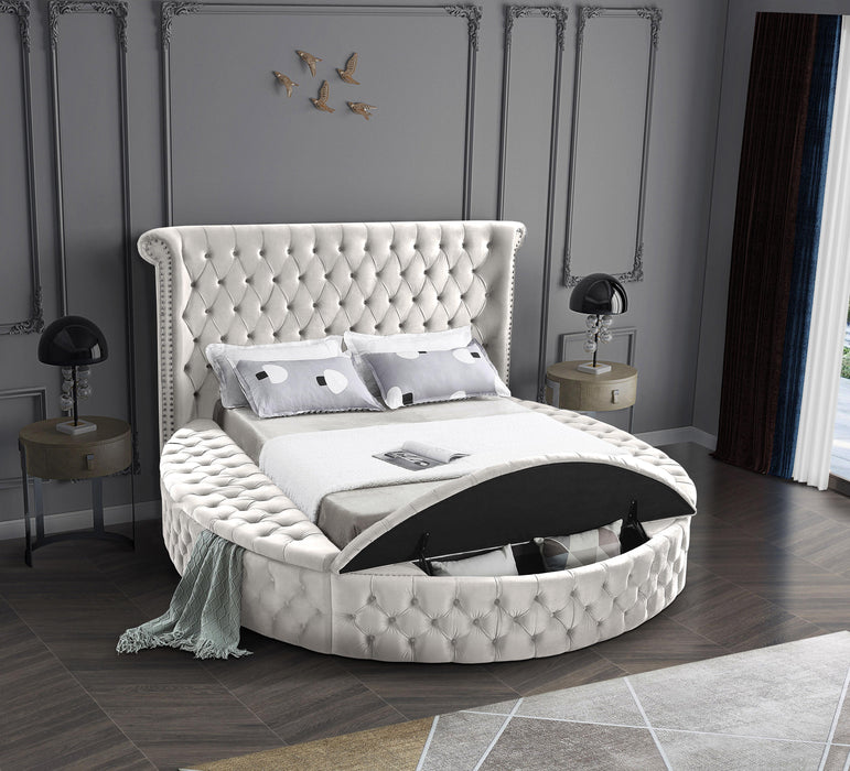 Luxus Cream Velvet King Bed (3 Boxes) - Bargain Furniture (Detroit, MI)