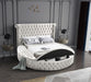 Luxus Cream Velvet King Bed (3 Boxes) - Bargain Furniture (Detroit, MI)
