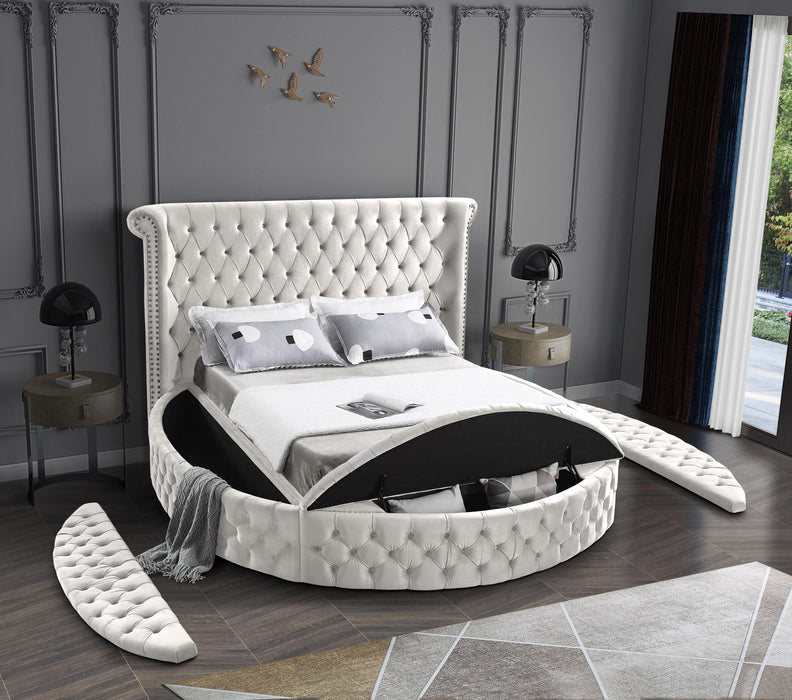 Luxus Cream Velvet King Bed (3 Boxes) - Bargain Furniture (Detroit, MI)