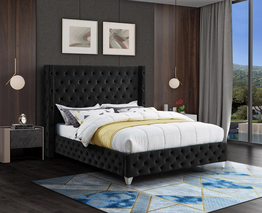 Savan Black Velvet Queen Bed - Bargain Furniture (Detroit, MI)