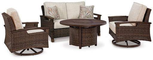 Paradise Trail Outdoor Loveseat, Lounge Chairs and Fire Pit Table - Bargain Furniture (Detroit, MI)