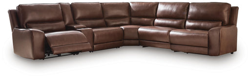 DeepWakes Reclining Sectional with Storage Console - Bargain Furniture (Detroit, MI)