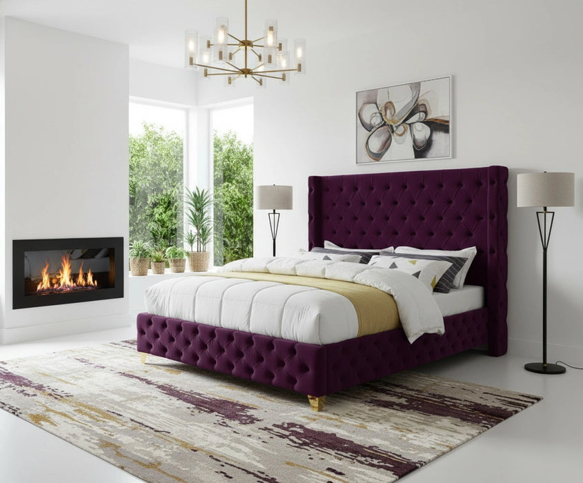 Savan Purple Velvet King Bed