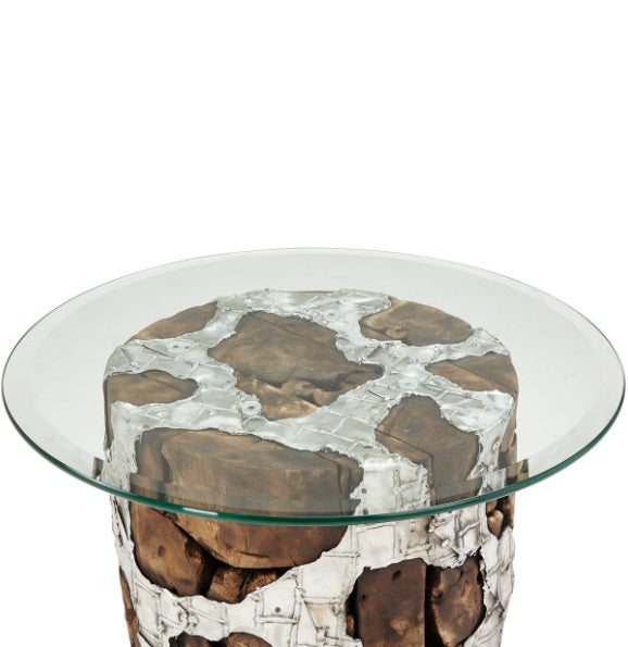 AICO Furniture Discoveries Wood Crafted End Cocktail Table with Silver Accents - Bargain Furniture (Detroit, MI)