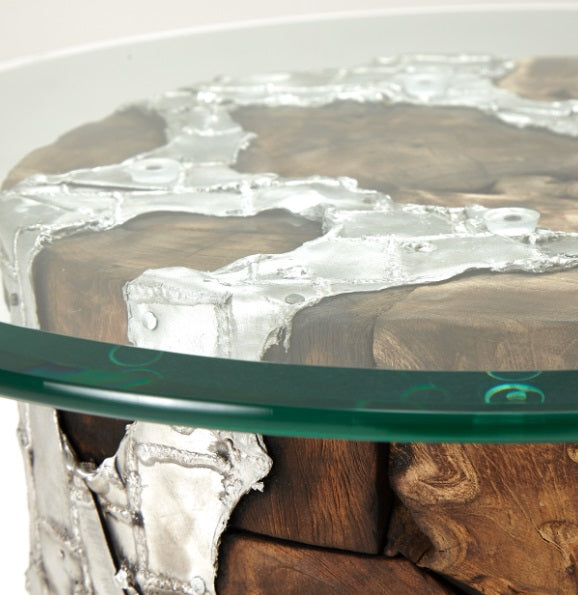 AICO Furniture Discoveries Wood Crafted End Cocktail Table with Silver Accents - Bargain Furniture (Detroit, MI)