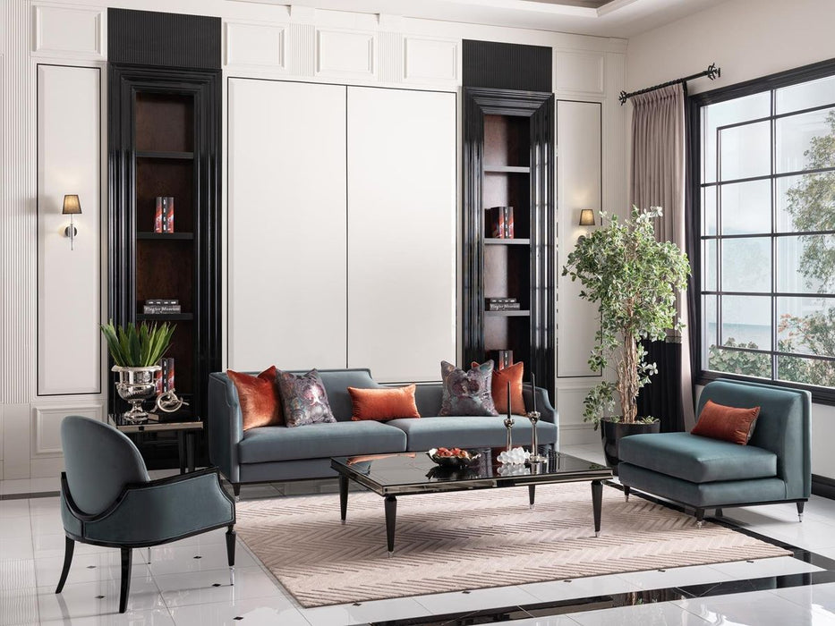 AICO La Francaise Armless Chair in Azure/Black - Bargain Furniture (Detroit, MI)