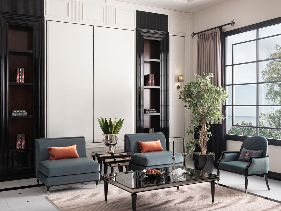 AICO La Francaise Armless Chair in Azure/Black - Bargain Furniture (Detroit, MI)